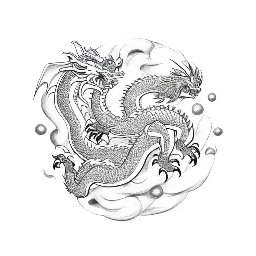 Dragon Surrounded By 7 Balls And The Balls Contain Zodiac Signs