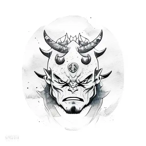 A Sketch-style Oni Mask With A Subtle Watercolor Effect