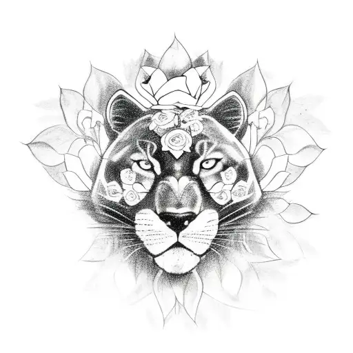 Full Body Black Panther Animal With Roses Behind