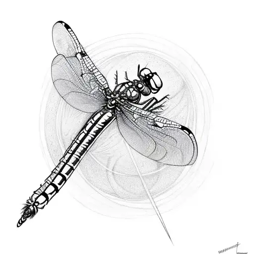 Dragon Fly With Circle At Top And Bottom And Small Circles In Winh