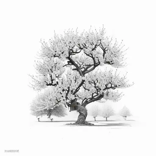 Sinlge Apple Tree Branch Surrounded By Flowers