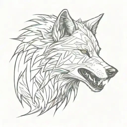 A Wolf Head Growl Aggressive Defending Powerful