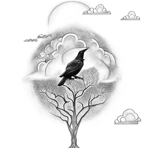 Raven With A Rose On A Tree Of Life With A Thunderstorm In The Background
