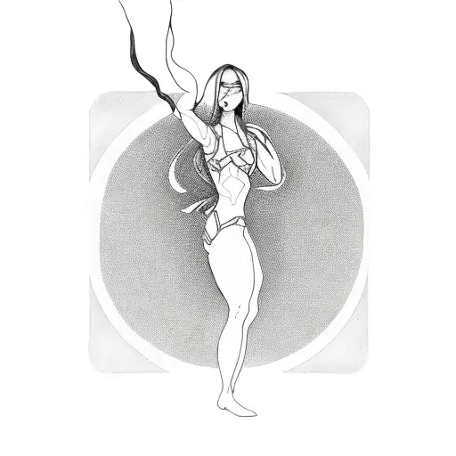 Female Silhouette With Circle Tattoo On Elbow