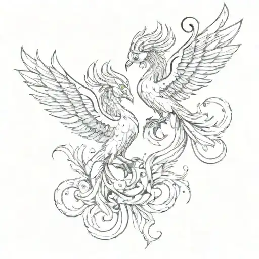 Two Baby Pheonix Morphing Into Pisces And Scorpio Zodiac Sign