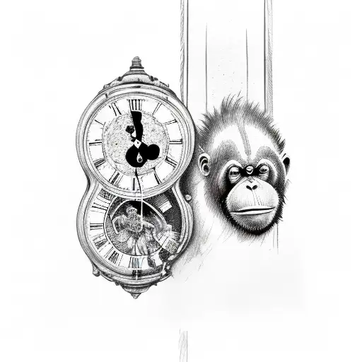 Orangutan Hanging From Grandfather Clock