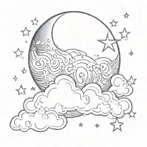 Moon With A Cloud And Stars Shining