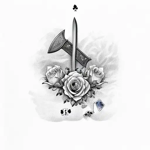 Sword With Roses And Playing Cards