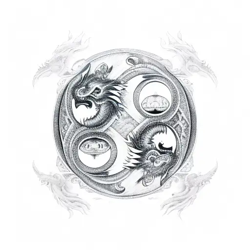 Wolf Facing Dragon Yin Yang