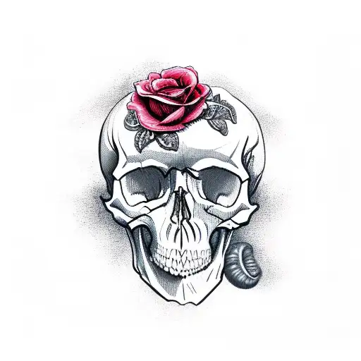 Skull With Roses And Mushrooms