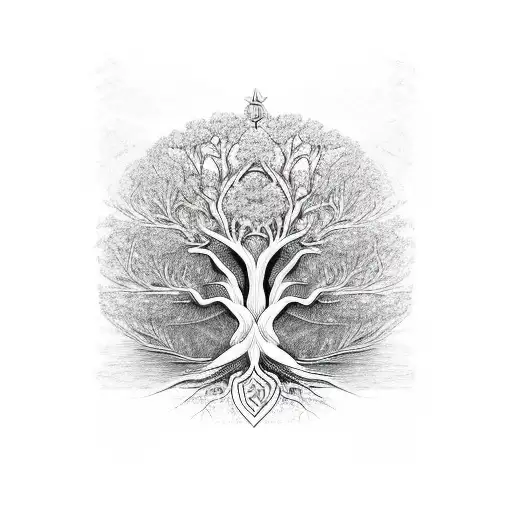 An Intricate Tree Of Life Design With The Roots Spelling Out 'Live Strong Free'
