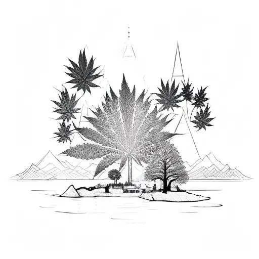 Diamond Outline With Cannabis Trees And Nyc Skyline