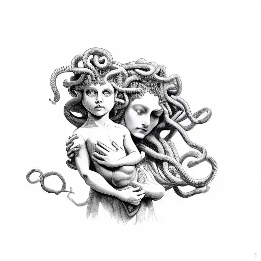 Medusa Holding Child Hand