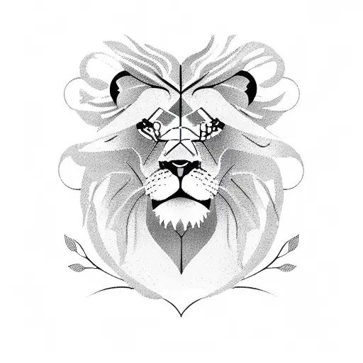 Lion With An Hourglass With A Background In The Trees