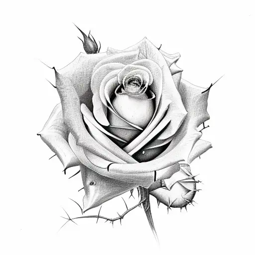 Rose With Stem And Thorns Around It