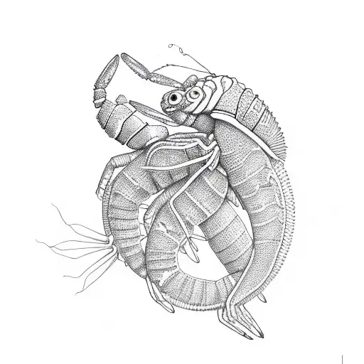 Cute Shrimp Line Art