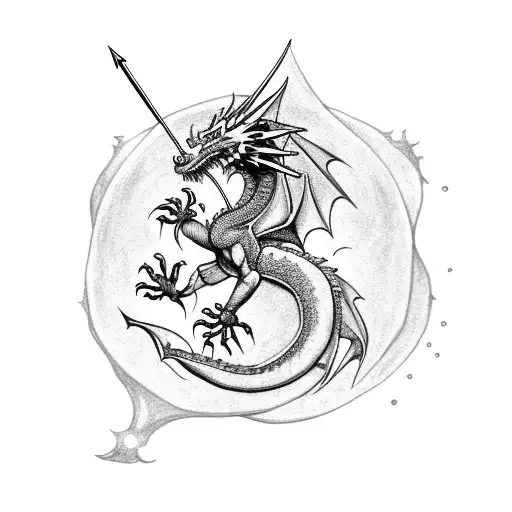 Dragon With Sagittarius Sign And Fire