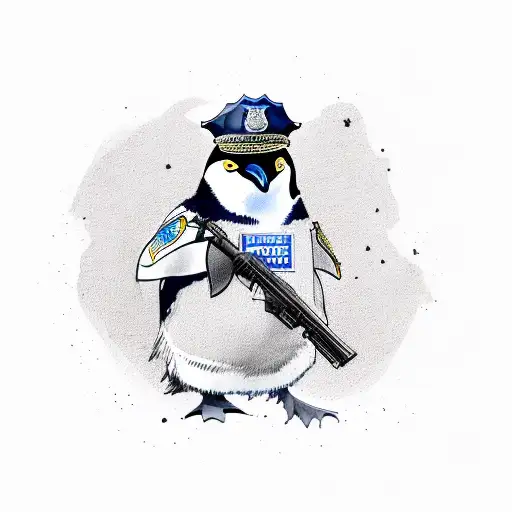 A Penguin Wearing A Police Officer Uniform Holding A Gun