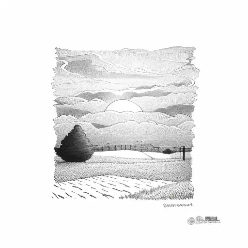 Sunset With Field In The Foreground