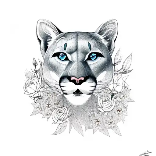 Mountain Lion With Flowers