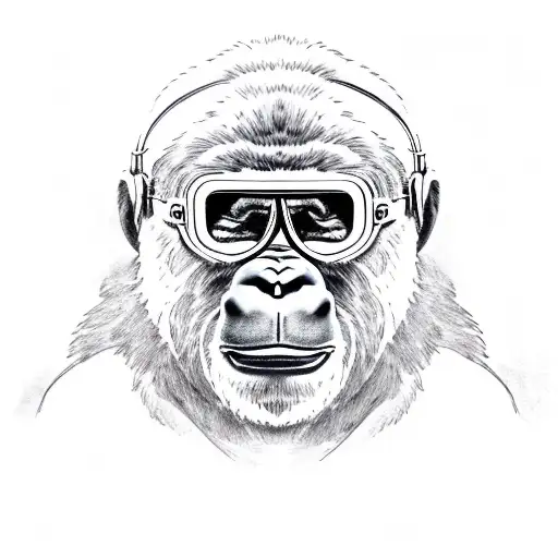 Gorilla With Motorbike Helmet And Goggles