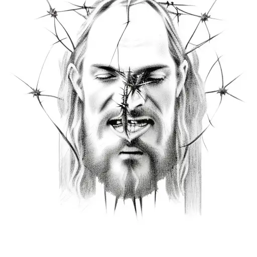 Jesus Portrait With The Crown Of Thorns And Blood Trickling Down The Side Of His Face