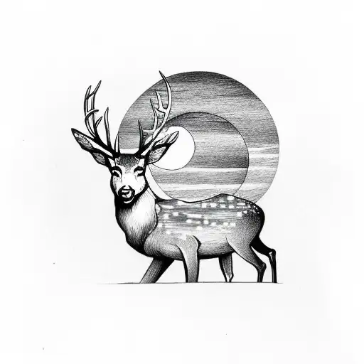 Deer With Sun And Moon