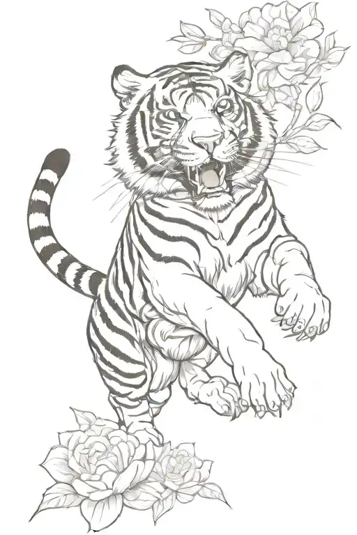 Tiger Leaping With Flower In Mouth