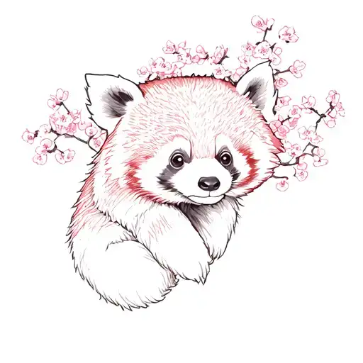 Red Panda Surrounded By Cherry Blossoms