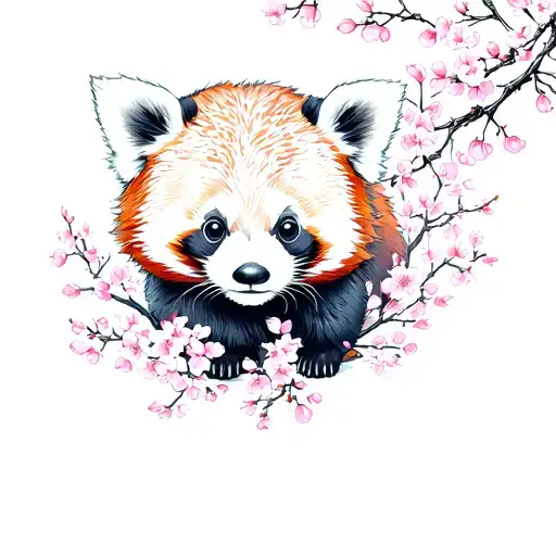 Red Panda Surrounded By Cherry Blossoms