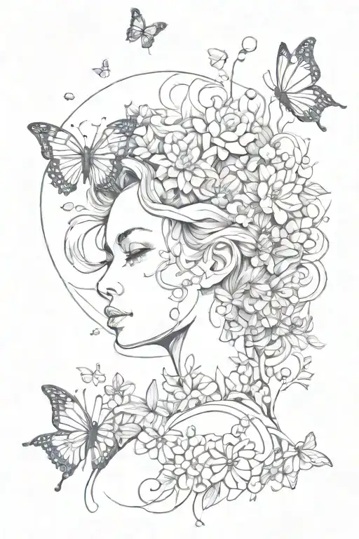 Flowers And Butterflies Surrounding Abstract Female Body