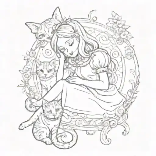 Alice In Wonderland With Cat Sleeping