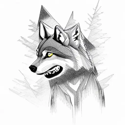 Redwood Forest With Small Wolf And Black Birds