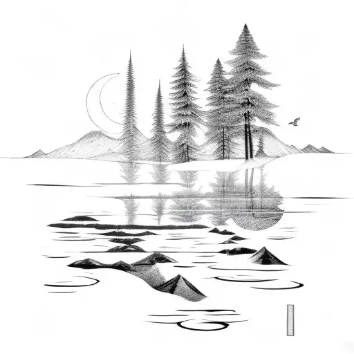 Forest Mountain River And Moon