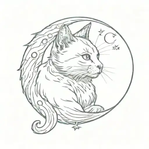 Kitty Looking At A Crescent Moon