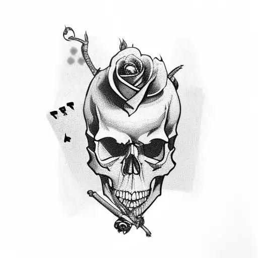 Skull With Roses Smoke And Playing Cards On The Forearm