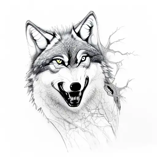 A Wolf Riding A Motorcycle Through A Mystical Forest