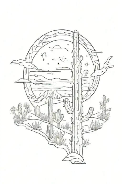 Crescent Moon And Saguaro Cactus