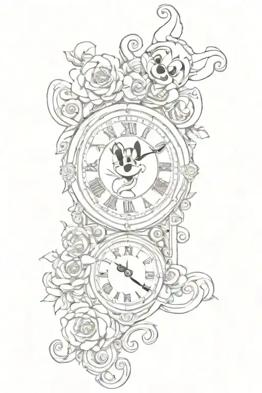 Disney Characters And Clock Face
