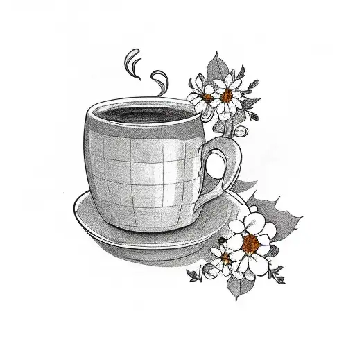 Coffee Cup Outline With Spring Flowers