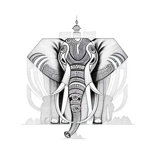 A Portrait Of A Majestic Elephant Adorned With Tribal Patterns Inspired By African Art