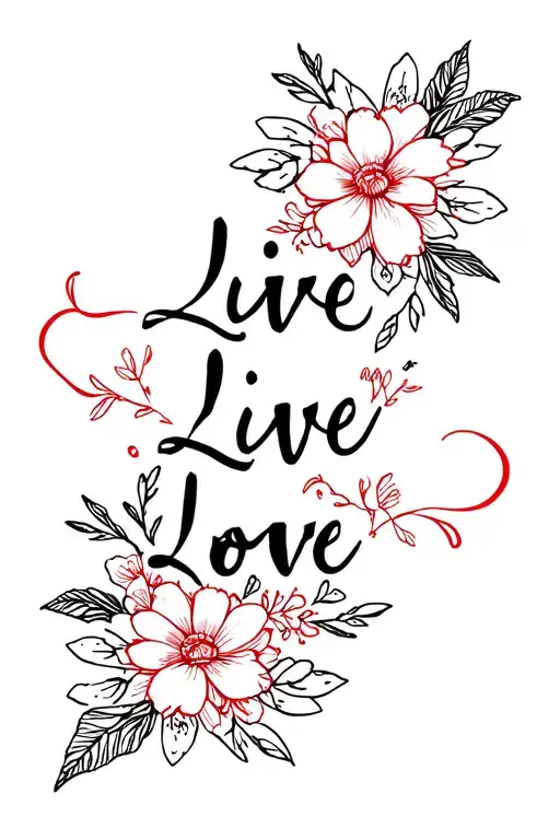 Red Fine Line Flowers And Black Text Live Live Love