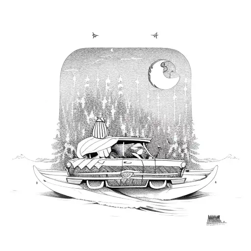 A Woodie Car With Surf Boards On Top And A Santa Hat