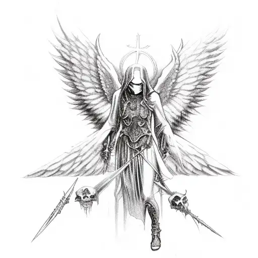 Gothic Sleeve Of Spiritual Warfare Between Angels And Demons