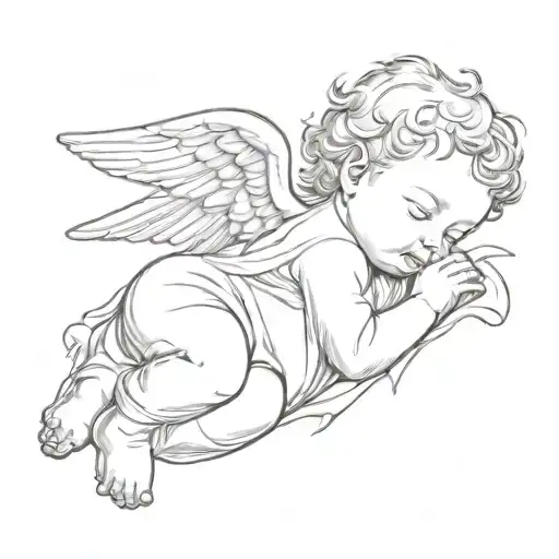 Sleeping Male Baby Angel Leaning With His Arms On A Little Sun