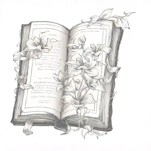 Old Worn Book Open Surrounded By Flowers