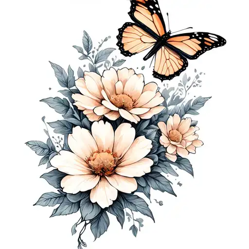 Butterflies With Flowers Background