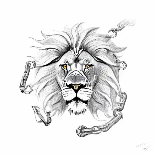 Head Of A Lion With A Horn And A Chain Circle On The Background