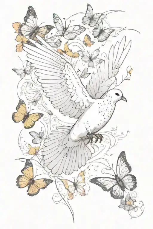 Dove And Butterflies Flying