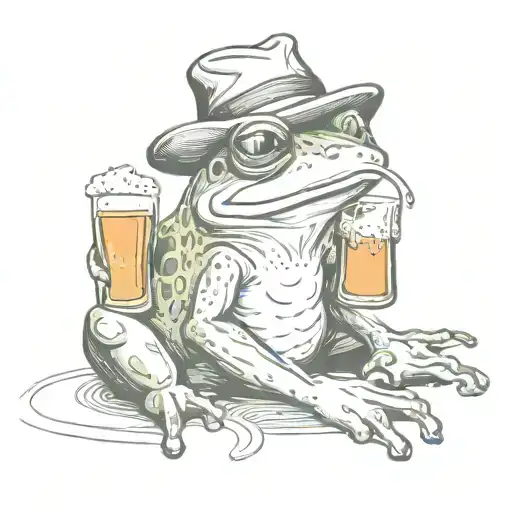 Frog Drinking Beer With A Hat Sitting Inside
